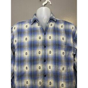 Vintage Coliseum Shirt Mens Large Blue Plaid Flannel Long Sleeve Western